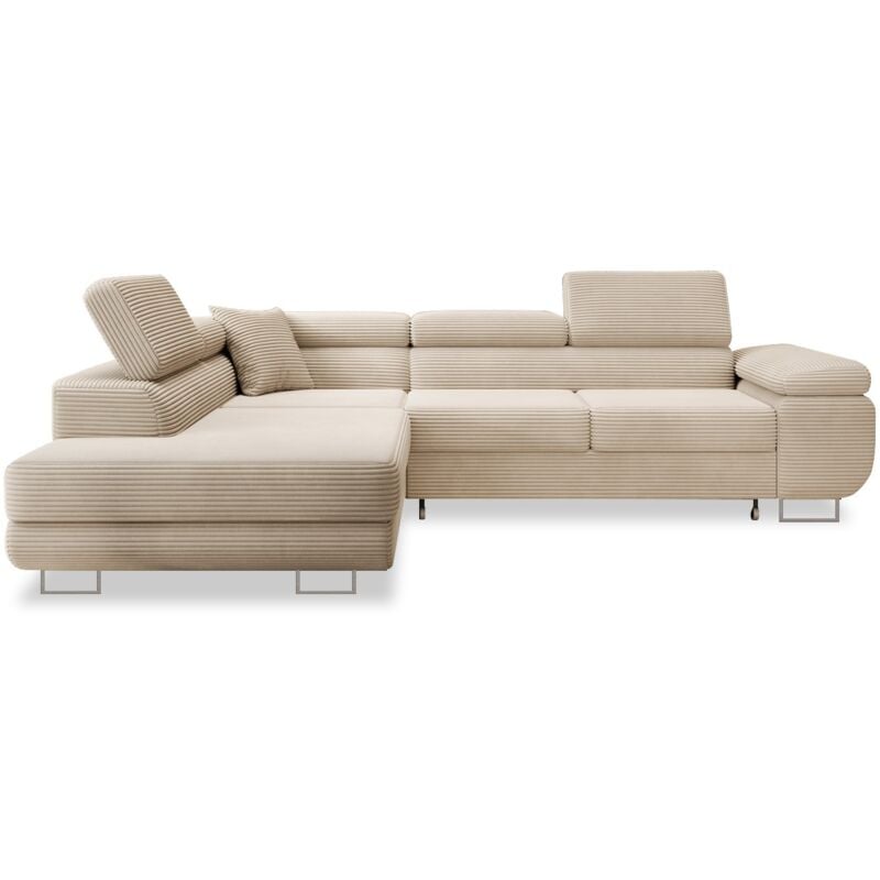 Intensedeco - Canapé d'angle gauche convertible Marius velours côtelé Beige