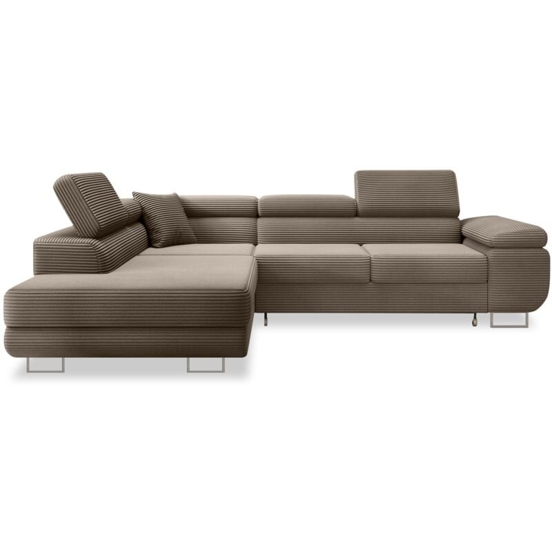 Intensedeco - Canapé d'angle gauche convertible Marius velours côtelé Taupe