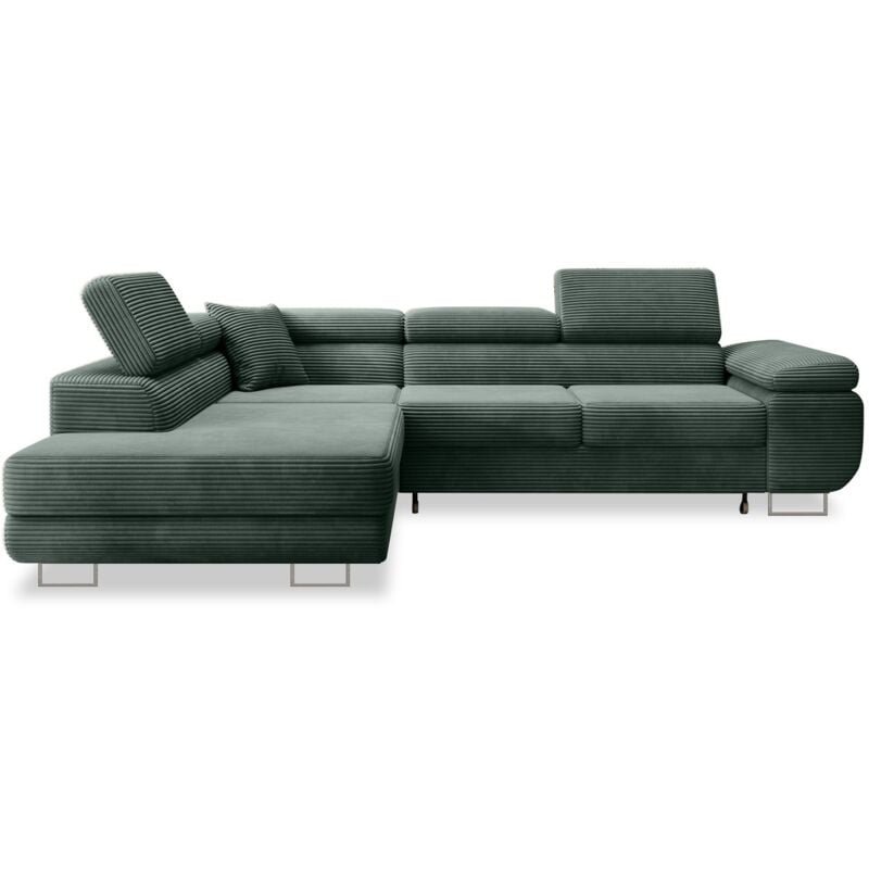 Intensedeco - Canapé d'angle gauche convertible Marius velours côtelé Vert