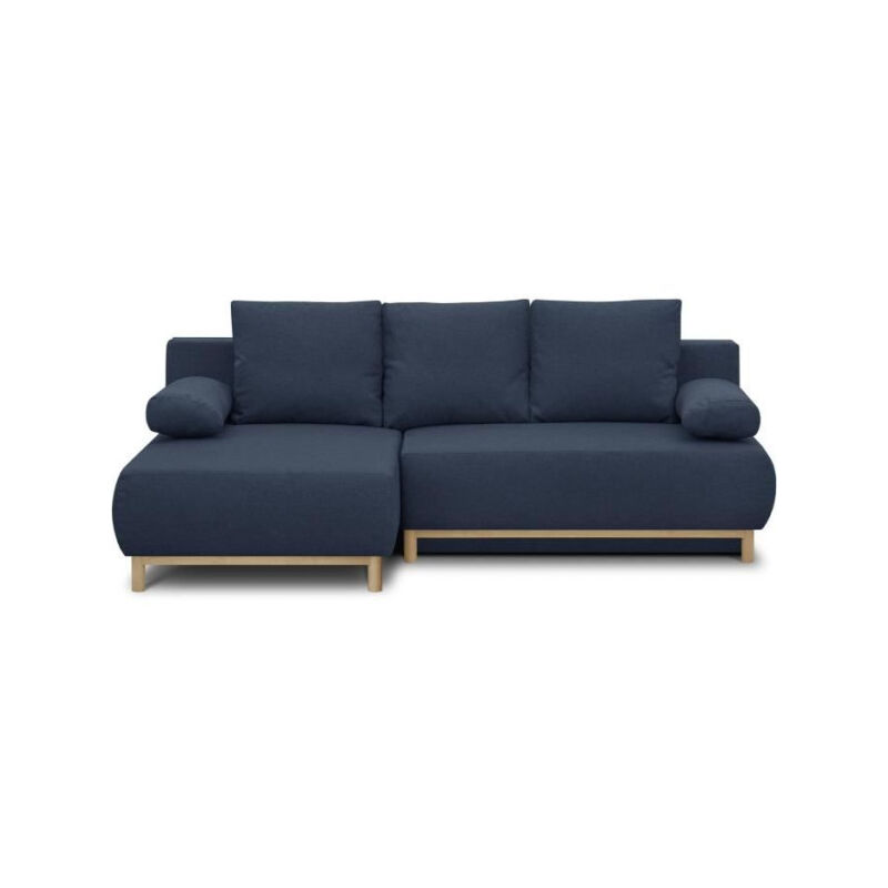 Sans Marque - Canapé d'angle gauche convertible mika 3 places - Tissu bleu foncé - Coffre de rangement - L218 x P98/145 x H84 cm