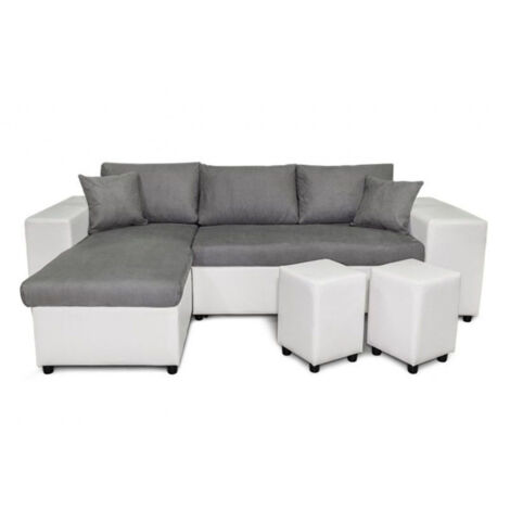 Canapé d'Angle Gauche Convertible Niche à Droite "Torino" 254cm Gris & Blanc