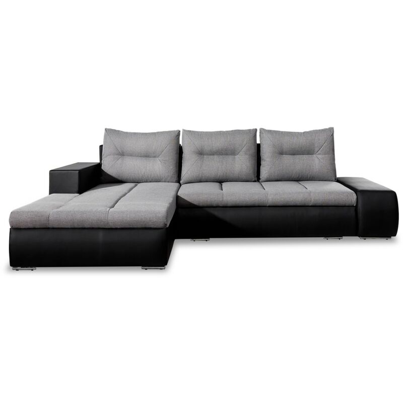 Intensedeco - Canapé d'angle gauche convertible Santiago Gris et Noir