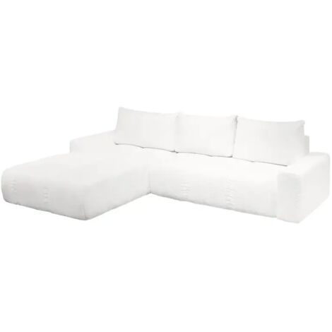 Canapé d'angle gauche convertible tissu bouclette blanc 304 cm - VOLT