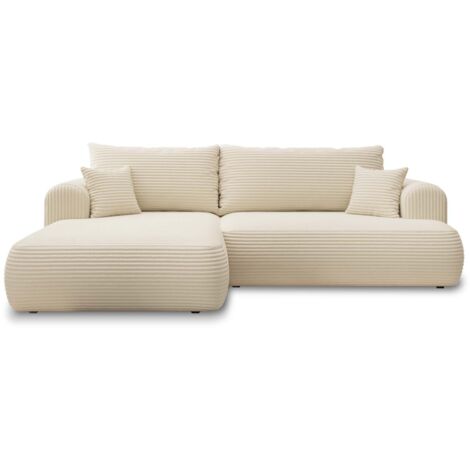 Canapé d'angle gauche convertible Velaro velours côtelé Beige