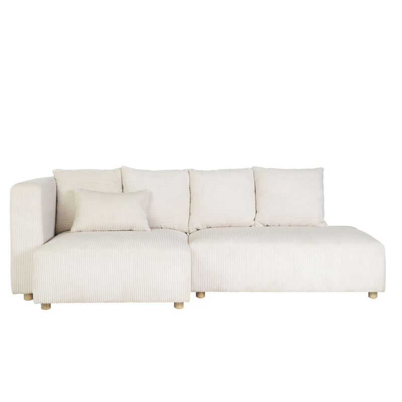 Miliboo - Canapé d'angle gauche 3 places en tissu velours côtelé beige et bois clair harlem