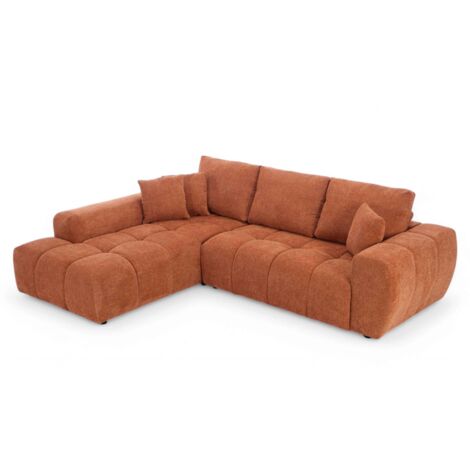 Canapé d'angle gauche en tissu 3 places terracotta