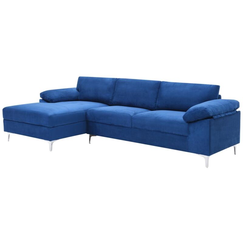 Vente-unique - Canapé d'angle gauche en velours bleu fidoga