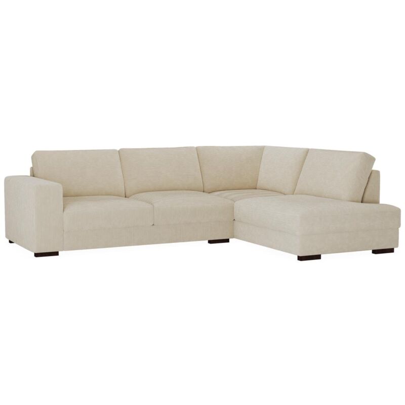 Vente-unique - Canapé d'angle gauche en velours côtelé beige meseta