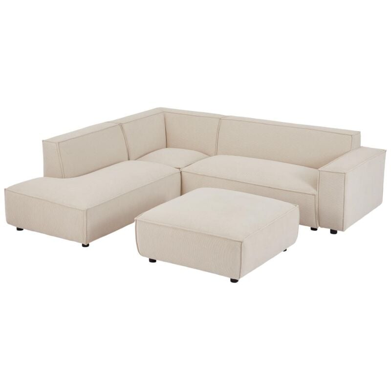 Pascal Morabito - Grand canapé d'angle gauche et pouf en velours côtelé beige borore de