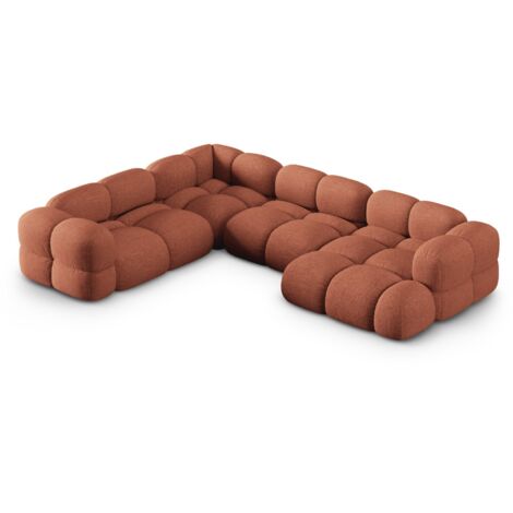 Canapé d'angle gauche forme-U 5 places tissu structurel corail
