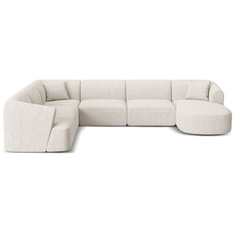 Canapé d'angle gauche forme-U 7 places tissu struct.beige clair