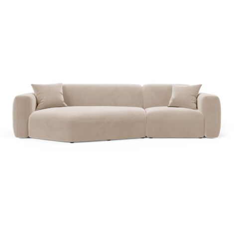 Canapé d'angle gauche modulable 3 places en velours beige