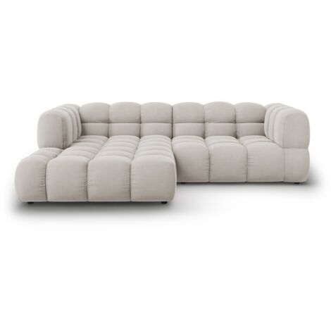 Canapé d'angle gauche modulable 3 places en velours beige clair