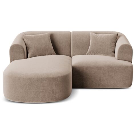 Canapé d'angle gauche modulable 3 places en velours beige foncé