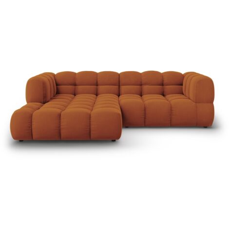 Canapé d'angle gauche modulable 3 places en velours terracotta