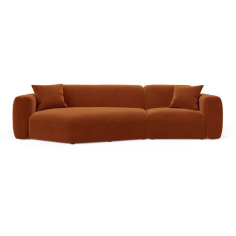 Canapé d'angle gauche modulable 3 places en velours terracotta