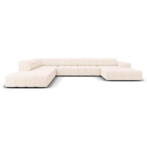 Canapé d'angle gauche panoramique 7 places chenille beige clair