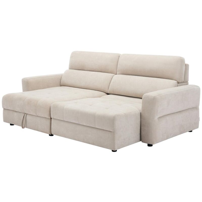 Vente-unique - Canapé d'angle gauche relax électrique avec assise coulissante en tissu beige olmerio