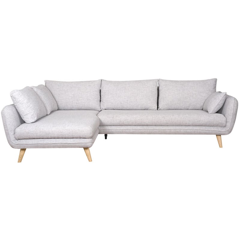 Miliboo - Canapé d'angle gauche scandinave 5 places en tissu gris clair chiné et bois clair creep