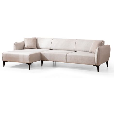 Canapé d'angle gauche tissu beige clair Bellano 270cm