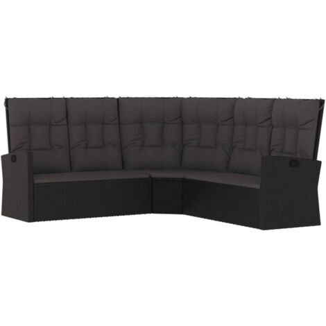 Canapé d'angle inclinable avec coussins，Banquette pour Salon，Sofa D'Angle Noir Résine tressée558029