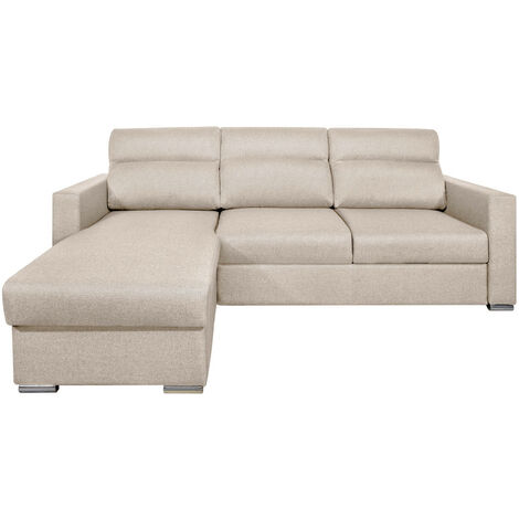 Canapé d'angle KEI réversible convertible en tissu - Beige