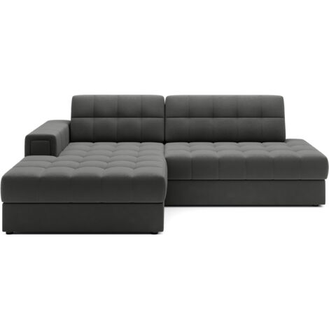 Canapé d'angle KELLY velours - Rangement et convertible A gauche-Gris-Méridienne A gauche