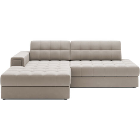 Canapé d'angle KELLY velours - Rangement et convertible A gauche-Taupe-Méridienne A gauche