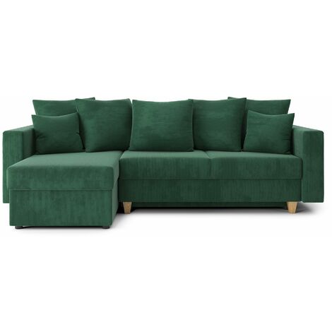 Canapé d'angle KRISTI convertible velours côtelé vert 4 places - Vert