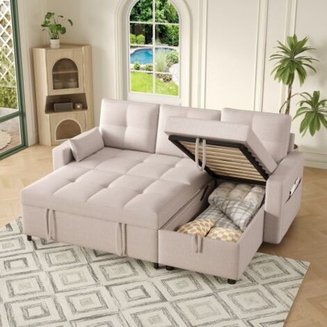 Canapé d'angle L modulable extensible en tissu résistant avec rangement et porte-gobelet, fonctionnel et tendance pour salon