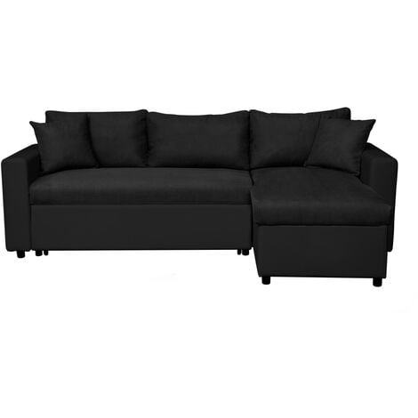 Canapé d'angle MARIA Réversible et Convertible avec Coffre en simili et microfibre - Noir