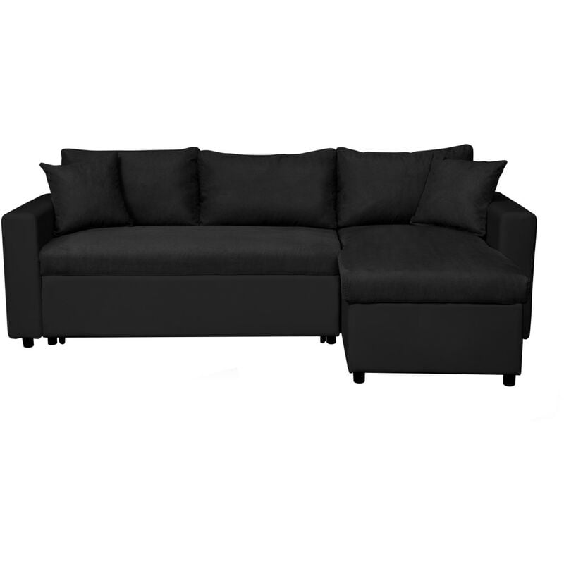 Usinestreet - Canapé d'Angle maria Réversible et Convertible avec Coffre en simili et microfibre - Noir