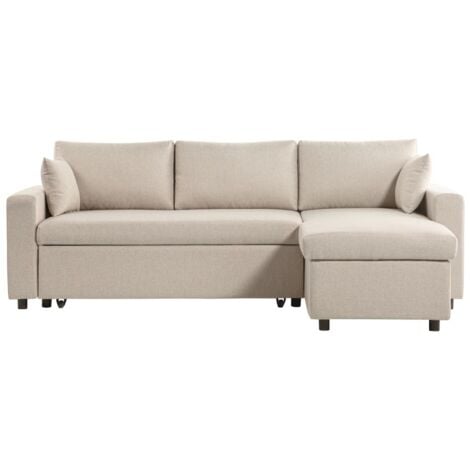 Canapé d'angle MARIA Réversible et Convertible avec Coffre en tissu - Beige