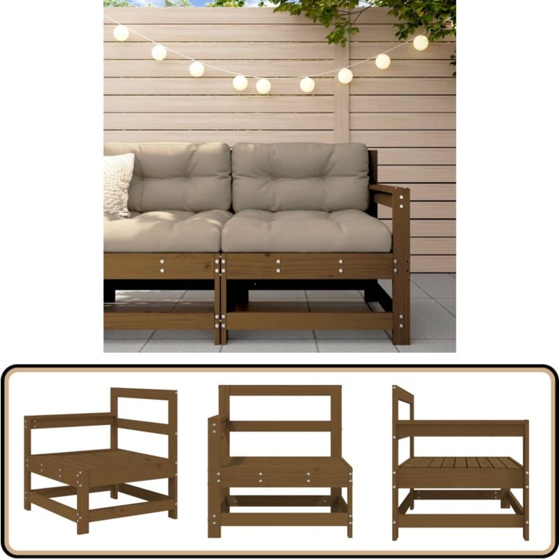 Canapé d'angle marron miel bois de pin solide - Canapé D'angle - Mobilier De Jardin - Canapé Extérieur - Jardin - Terrasse
