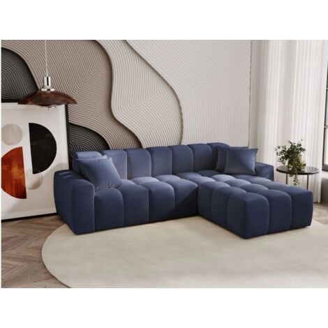 Canapé D'angle Méridienne Droite Colombo Tissu Velours Bleu