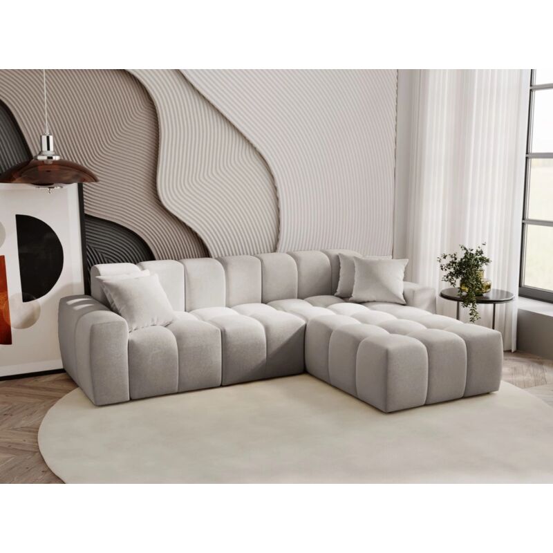 Graingold - Canapé D'angle Méridienne Droite Colombo Tissu Velours Gris