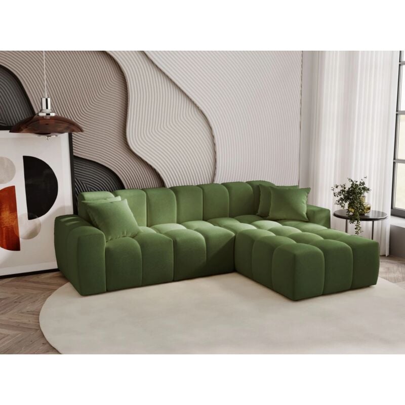 Graingold - Canapé D'angle Méridienne Droite Colombo Tissu Velours Vert