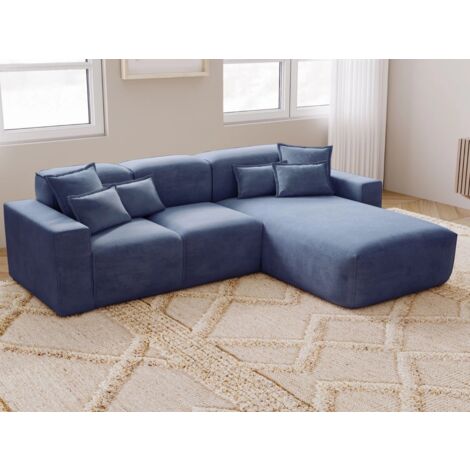 Canapé D'angle Méridienne Droite Leni Tissu Tressé Bleu