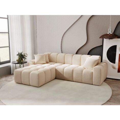 Canapé D'angle Méridienne Gauche Colombo Tissu Velours Beige