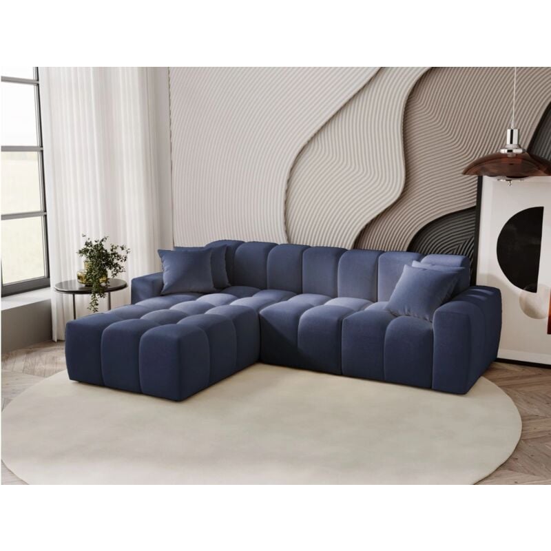 Canapé D'angle Méridienne Gauche Colombo Tissu Velours Bleu