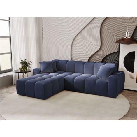 Canapé D'angle Méridienne Gauche Colombo Tissu Velours Bleu