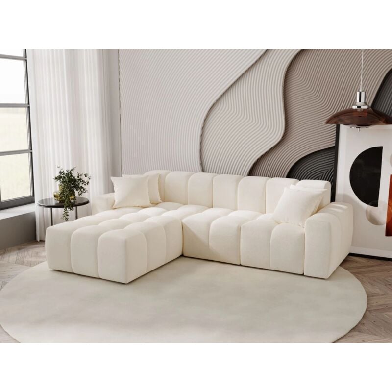 Graingold - Canapé D'angle Méridienne Gauche Colombo Tissu Velours Crème