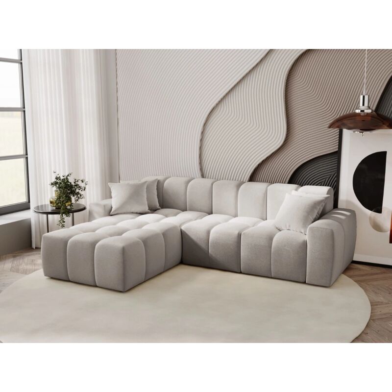 Graingold - Canapé D'angle Méridienne Gauche Colombo Tissu Velours Gris