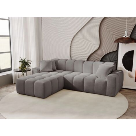 Canapé D'angle Méridienne Gauche Colombo Tissu Velours Gris Foncé