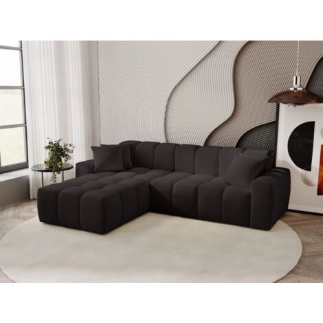 Canapé D'angle Méridienne Gauche Colombo Tissu Velours Noir