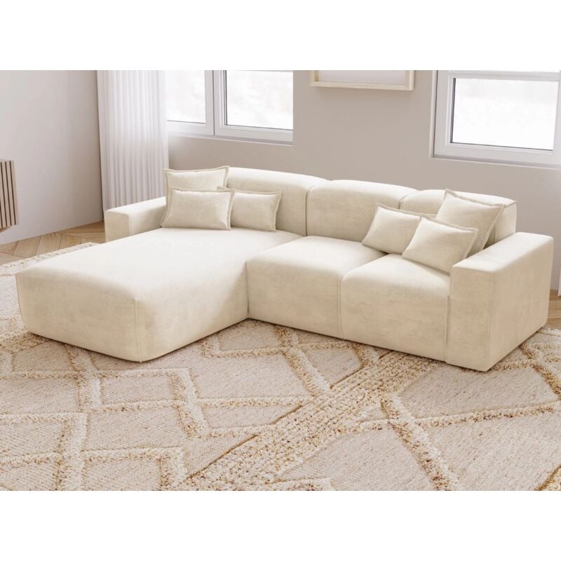 Graingold - Canapé D'angle Méridienne Gauche Leni Tissu Tressé Beige