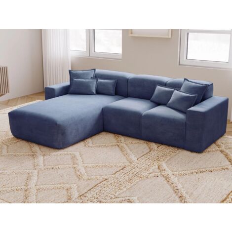 Canapé D'angle Méridienne Gauche Leni Tissu Tressé Bleu