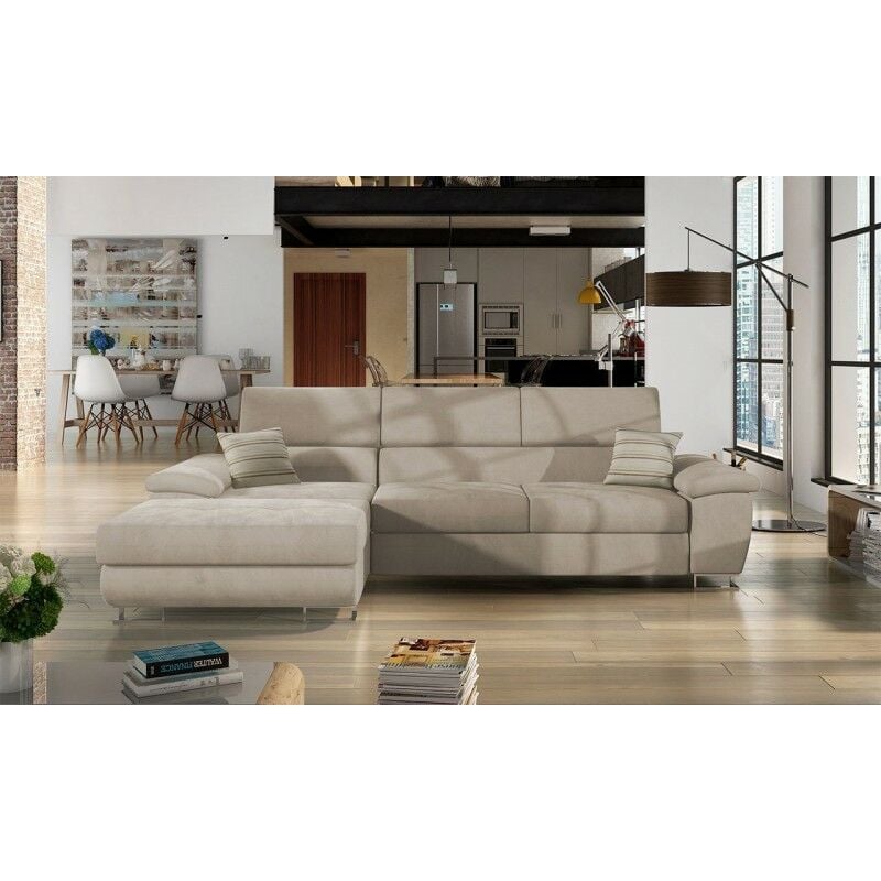 Mobilier1 - Canapé d'angle convertible alvin angle gauche beige