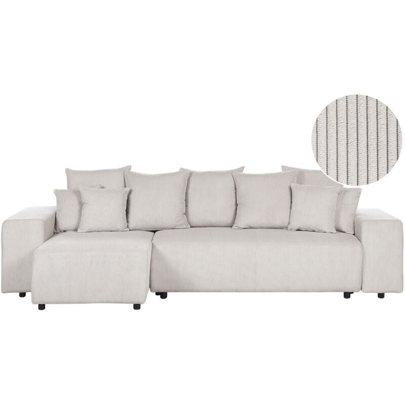 Beliani - Canapé d'Angle Moderne à Droite avec Couchage et Coussins en Velours Côtelé Beige Clair Luspa