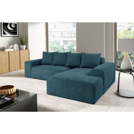 Canapé d'angle MODULA avec coussins avec tissu bouclette bleu angle droit